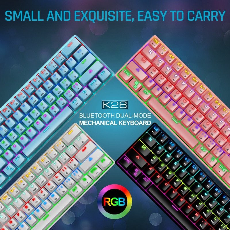 K28 RGB - Bàn phím cơ gaming không dây Bluetooth K28 Led RGB 61 phím dùng cho điện thoại / Laptop / PC - Chính Hãng