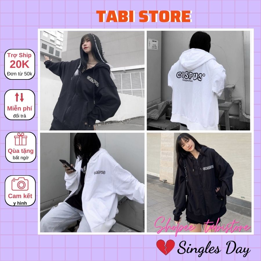 Áo khoác hoodie unisex dáng rộng dưới 85kg nỉ bông cotton tabistore - Áo khoác hoodie CRISPUS