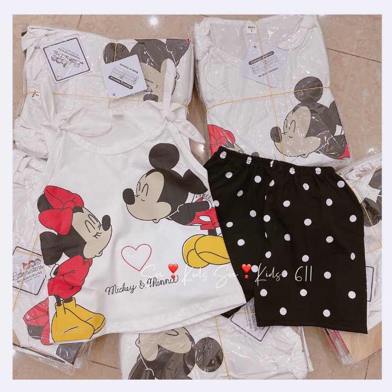 Bộ sát nách, bộ ba lỗ cho bé gái chất cotton Quảng Châu cao cấp in họa tiết Micky siêu đẹp Xu Xu Kids size từ 8kg-20kg