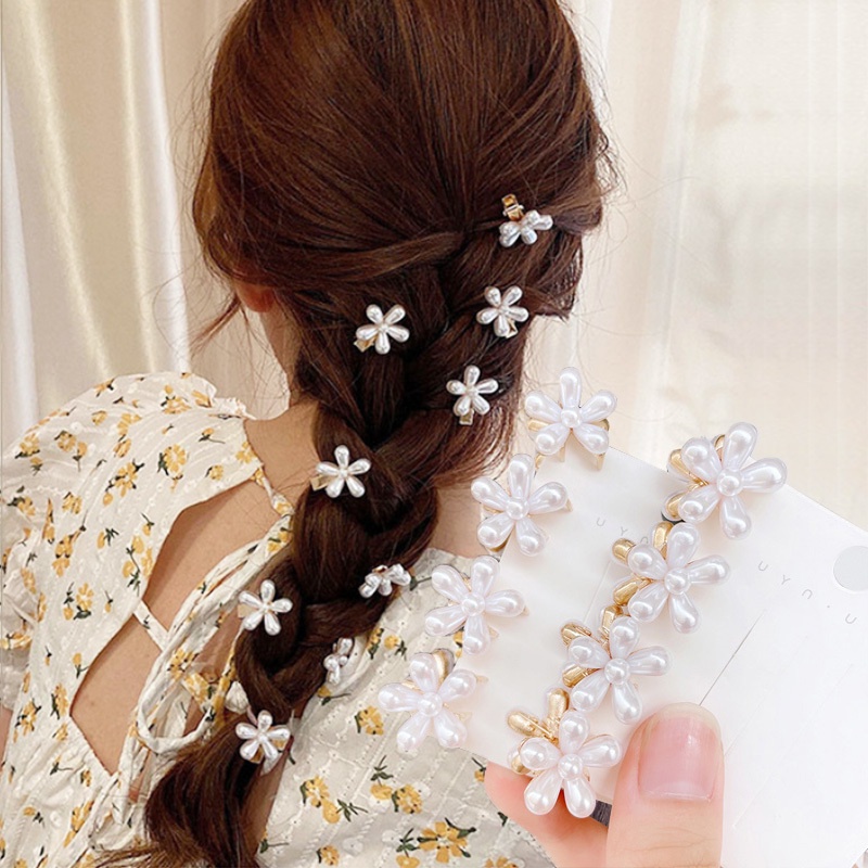 Kẹp tóc trang trí hoa cúc và ngọc trai nhân tạo phong cách Hàn Quốc xinh xắn thời trang dành cho nữ