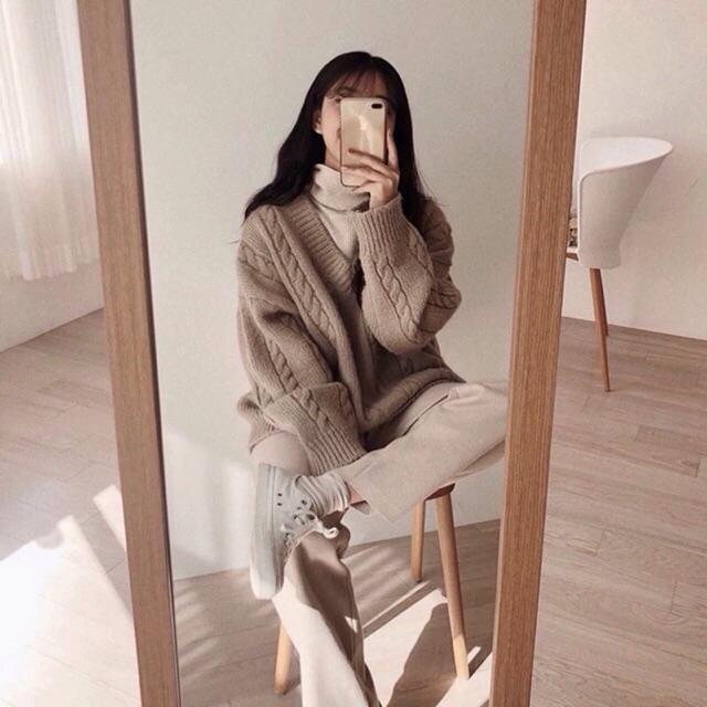 ORDER Áo len vặn thừng vintage cổ V 2 màu