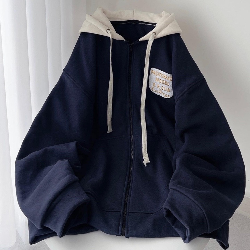 [sẵn] Áo Khoác Zip Kéo Xanh Đen Tag Thêu SANDIE - pqk boutique