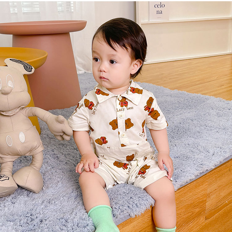 Áo Liền Quần Tay Ngắn Họa Tiết Đáng Yêu Cho Bé Sơ Sinh