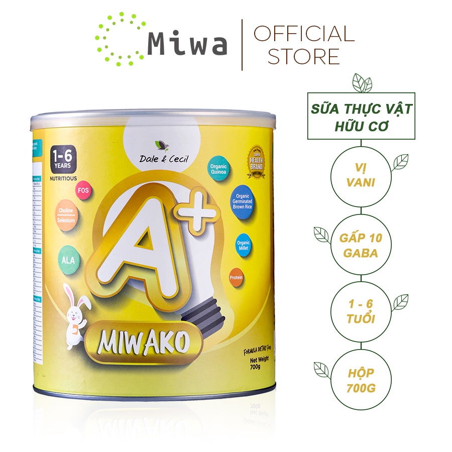 Sữa hạt Miwako A+ Vị Vani Hộp 700gr Sữa Thực Vật Hữu Cơ Cho Trẻ Phát Triển Tư Duy - Hộp 700g - Miwa Store