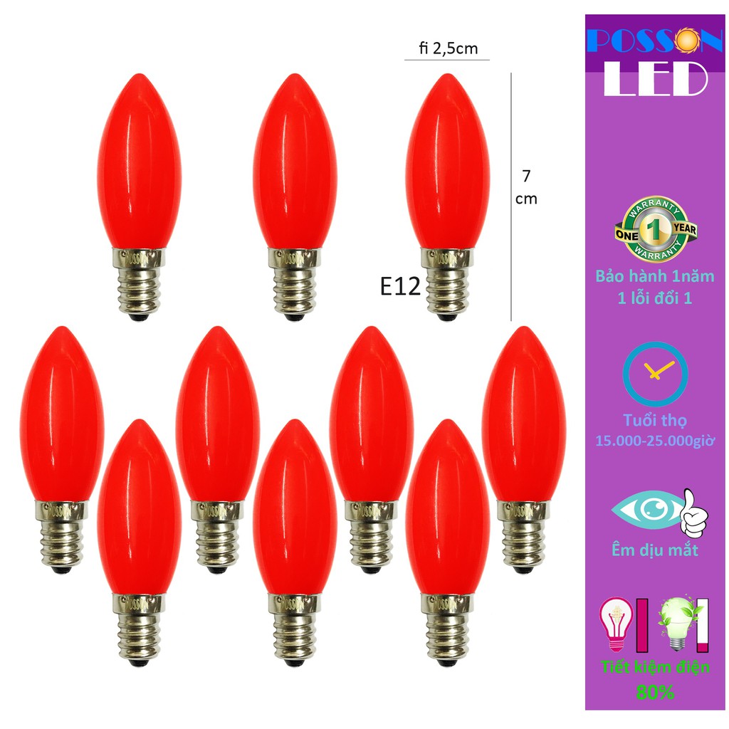10 Bóng đèn Led trái ớt cà na quả nhót 1w trang trí bàn thờ thần tài màu đỏ đuôi E12 LCh-E12R