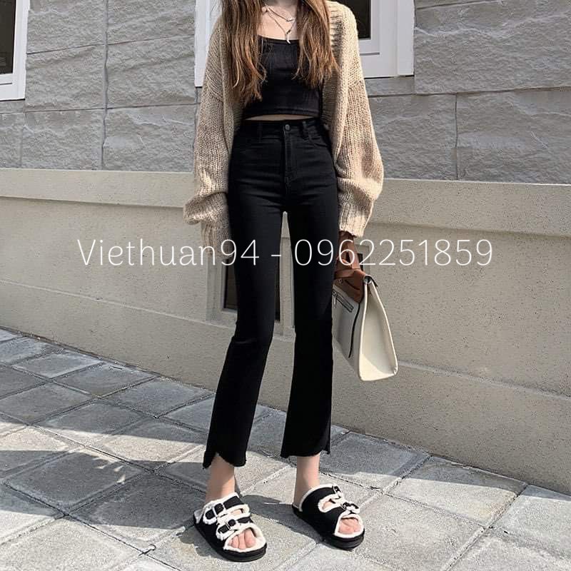 Quần Ống Loe Nữ Lưng Cạp Cao Co Giãn Form Đẹp Chất Dày Dặn