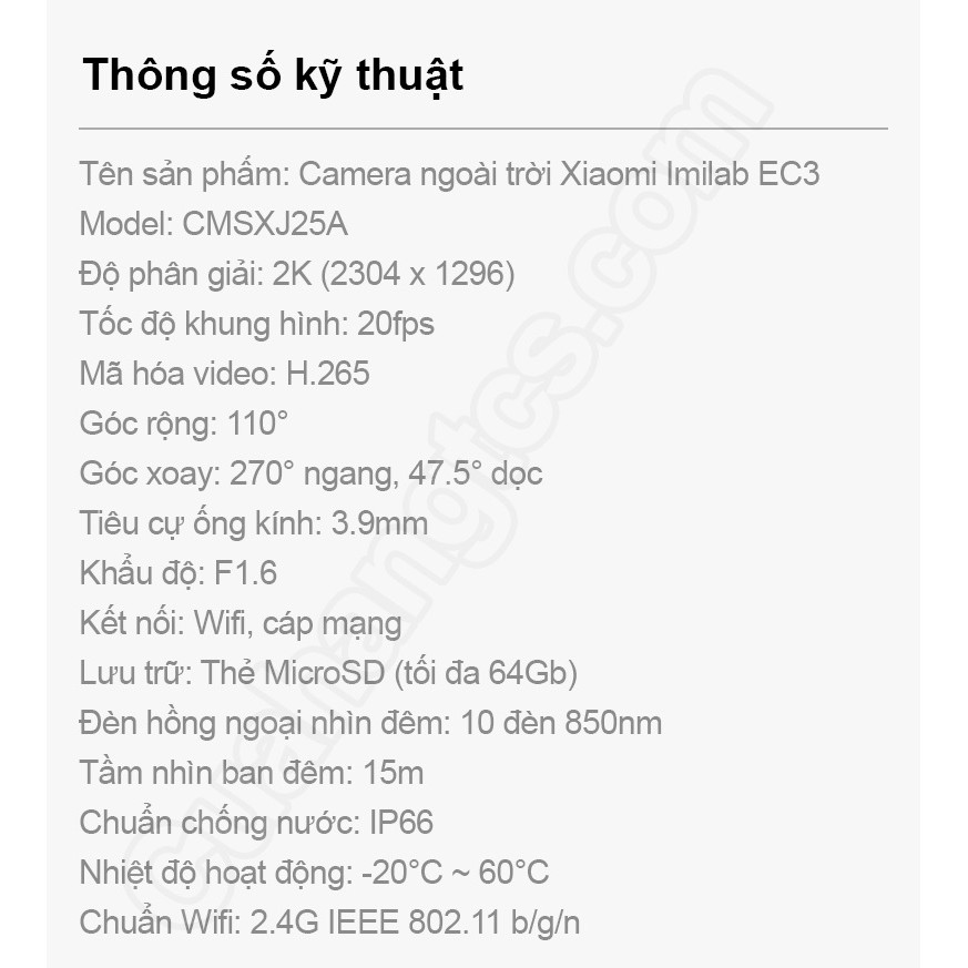 Camera ngoài trời Xiaomi IMILAB xoay 270 độ EC3 2K quốc tế 360° Xiaomi