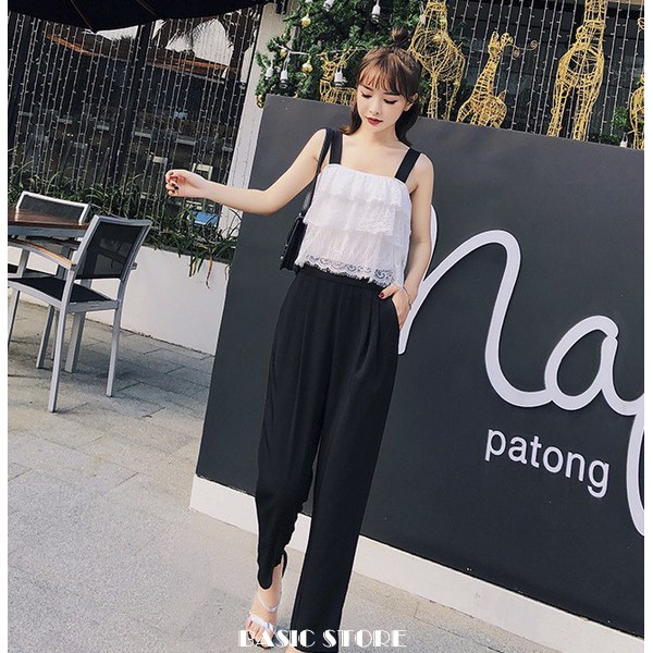 QUẦN BAGGY PHỐI ÁO REN 2 DÂY BASIC 6015