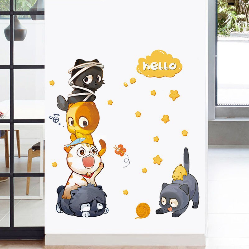 Decal Dán Tường 5 Chú Mèo Con Khổ 60*90cm