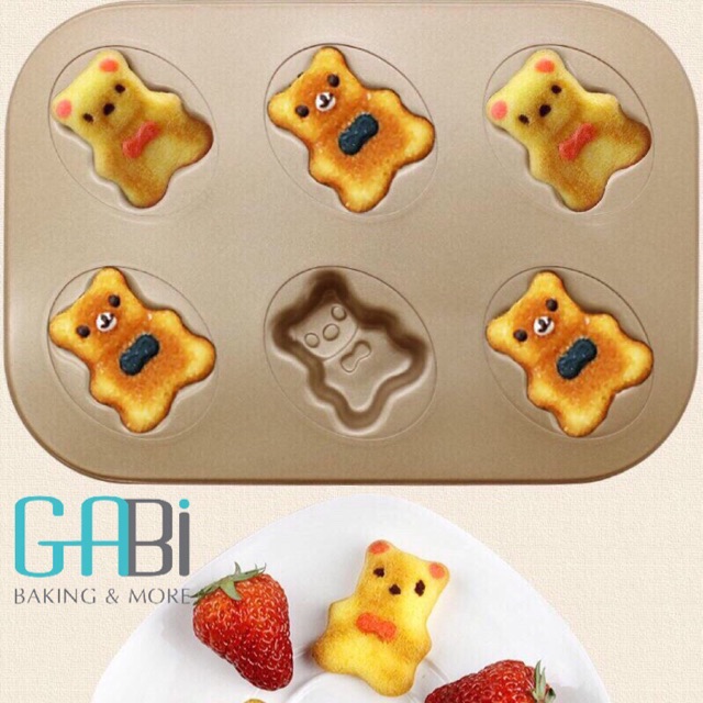 Khuôn nướng chống dính 6 ô hình gấu