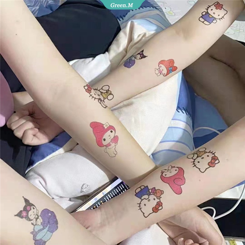 Hình Xăm Dán Hoạt Hình Melody Cinnamoroll Kuromi Hello Kitty Dễ Thương Chống Nước Lâu Trôi Giặt Được