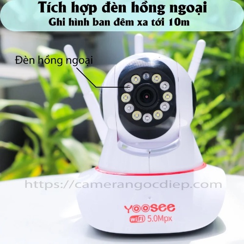 Camera wifi Yoosee 3 râu 5.0mpx xoay 360 độ, hỗ trợ xem đêm có màu, đàm thoại 2 chiều, bảo hành trong vòng 12 tháng