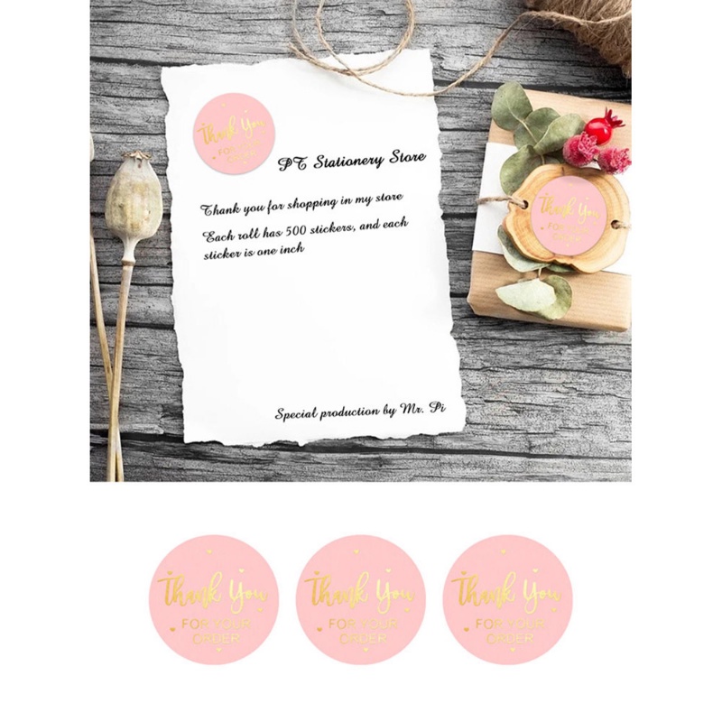 Bộ 500 Miếng Dán Tròn Màu Hồng In Chữ Thank You Dễ Thương Trang Trí Sổ Tay