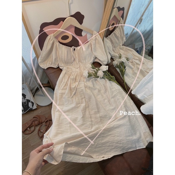 ĐẦM MIDI TAY NGẮN NHÍU NGỰC KHÔNG MÚT