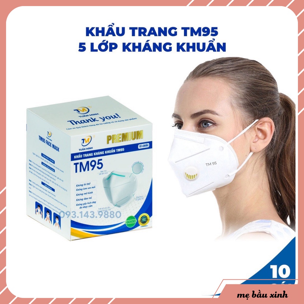 Hộp 10c Khẩu trang N95 chính hãng, KN95 Tuấn Minh, Tuấn Huy CN nhật bản, kháng khuẩn 5 lớp chống bụi mịn PM 2.5