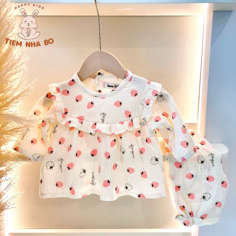 Bộ dài tay cánh tiên cho bé gái vải xô muslin cao cấp, bộ thu đông cho bé từ 6-16kg TNB