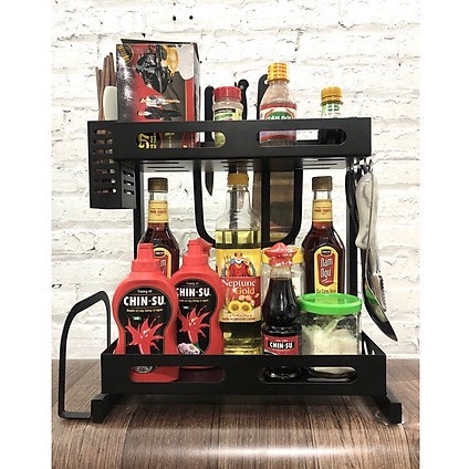 Kệ Gia Vị- kệ 2 tầng cao cấp đủ giỏ đựng đũa thìa. Dao thớt chất liệu thép cao cấp không gỉ sơn tĩnh điện 2022,