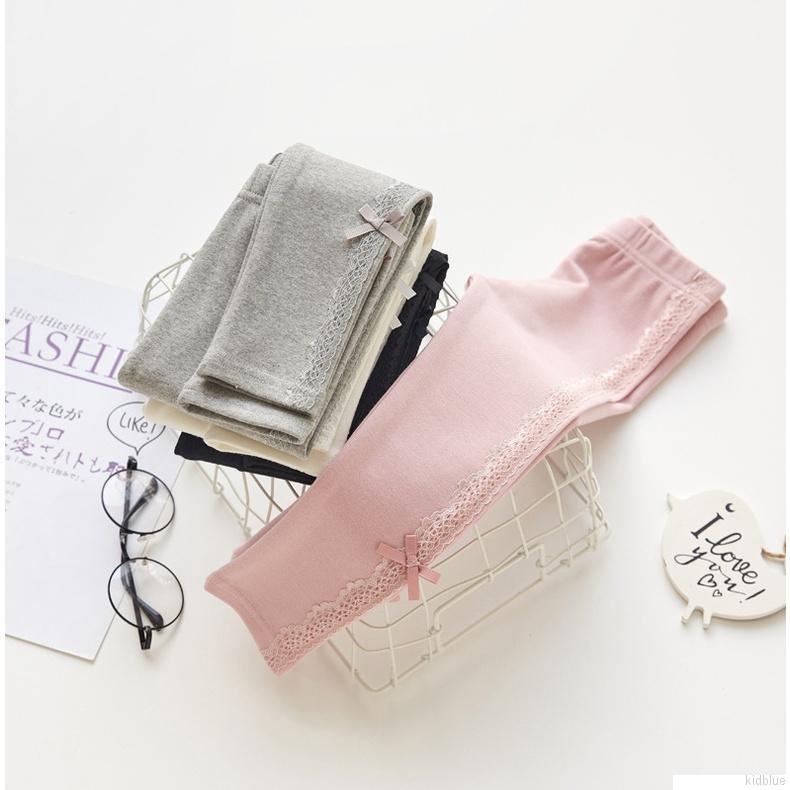quần legging cotton dày mềm đính nơ phối ren giữ ấm mùa đông cho bé gái