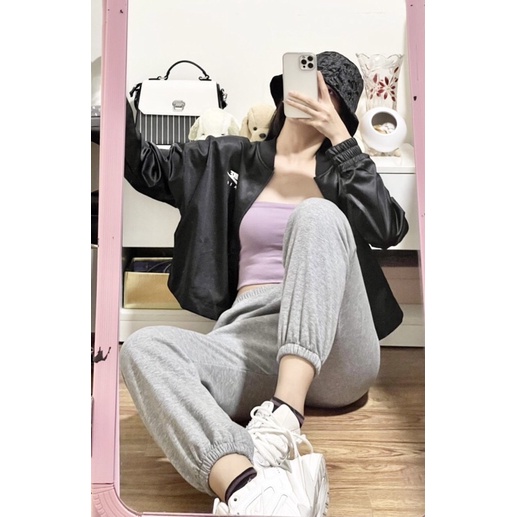 Quần jogger nữ nỉ ống rộng dây rút thể thao form unisex – (TTQ01)