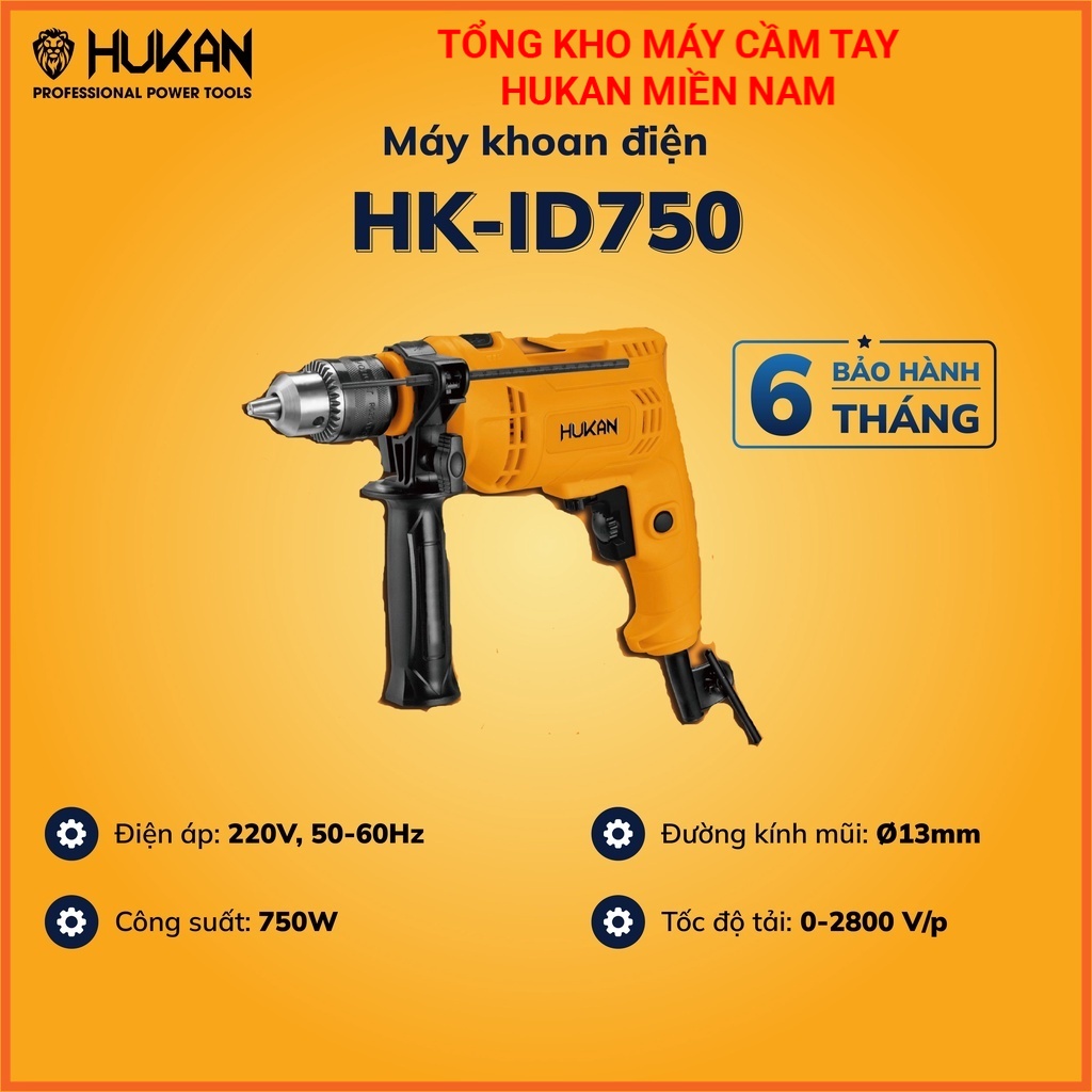 Máy khoan có dây HUKAN  HK-ID750 có chức năng khoan tường. Công suất cao, bảo hành 6 tháng chính hãng