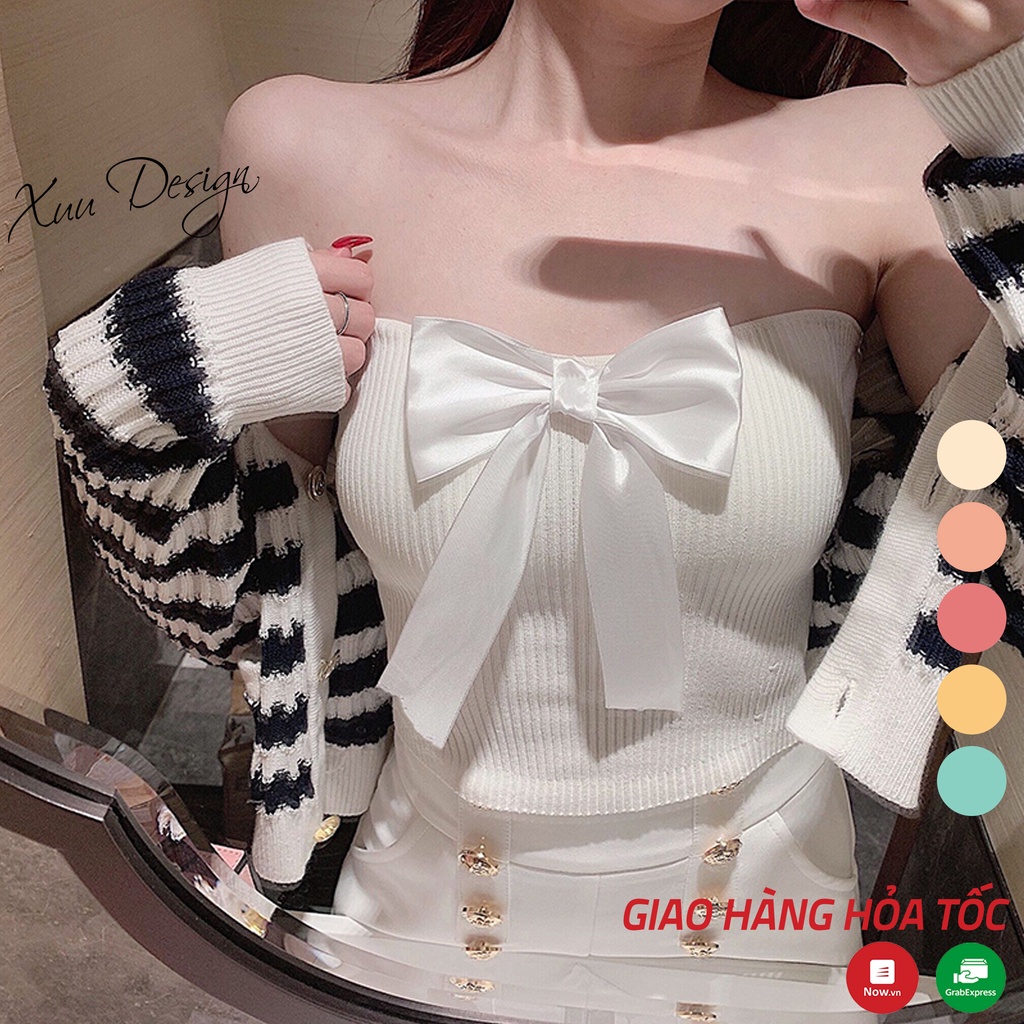 Áo bra nữ không dây phối nơ ngực Xuu, vải cotton cao cấp co dãn 4 chiều tặng kèm dây áo trong suốt - BR18