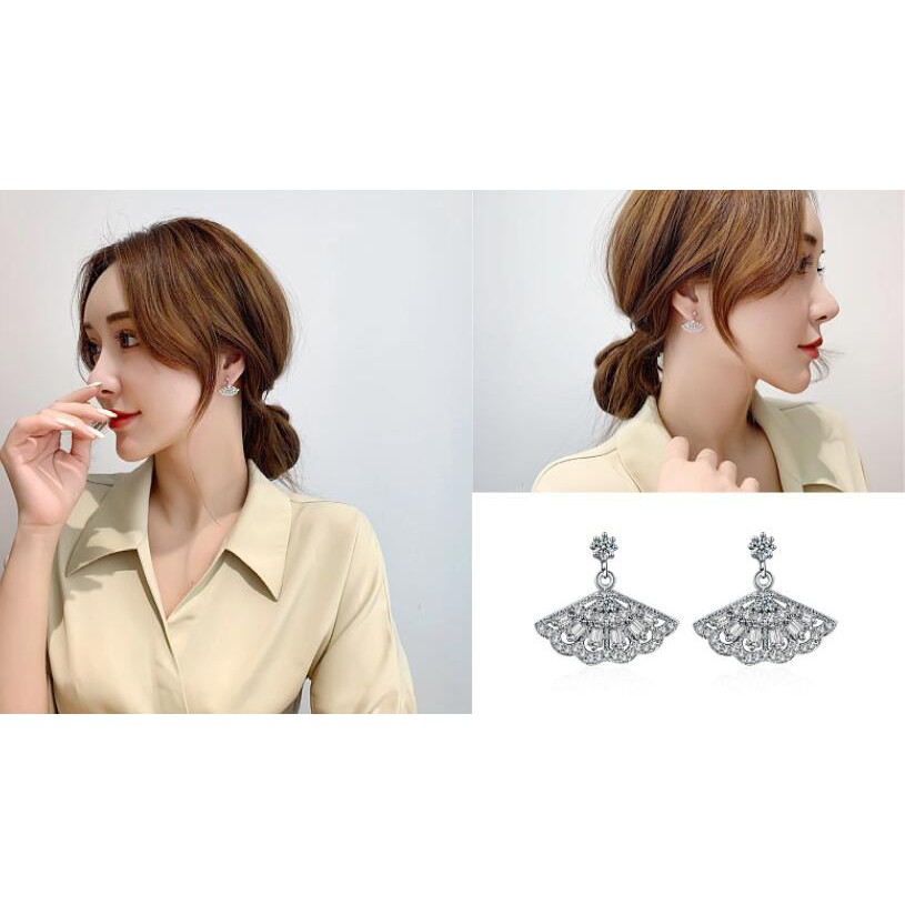 Thời trang vỏ sò tai móc S950 bạc cao carbon kim cương bông tai cho phụ nữ