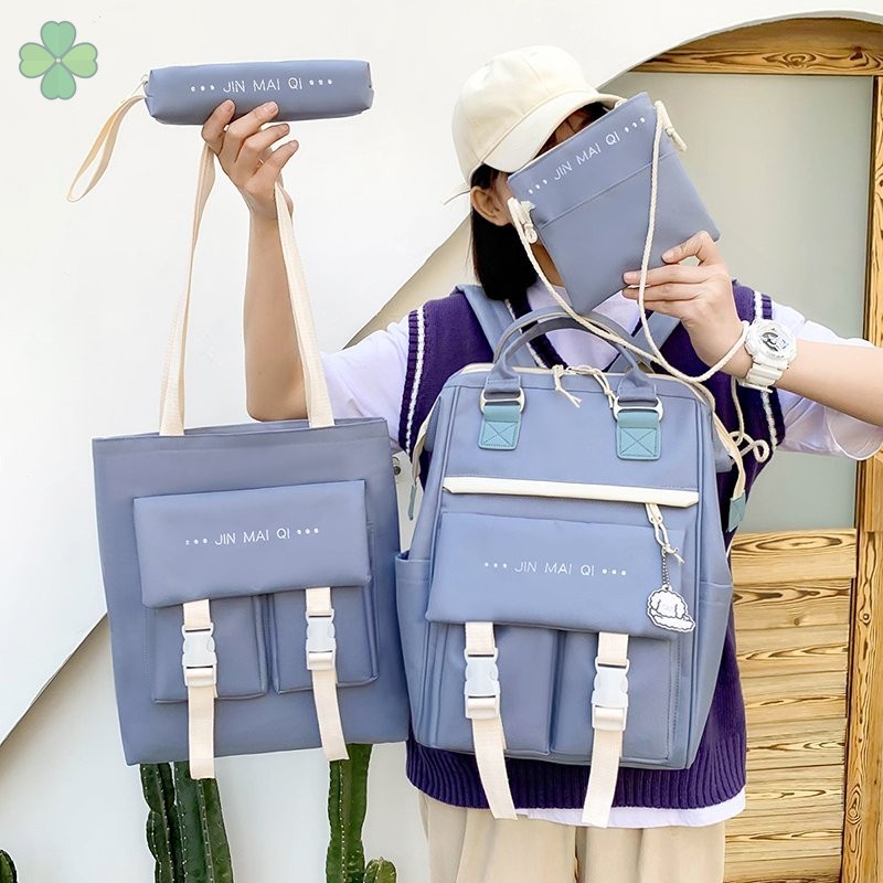 Set 4 Ba Lô Túi Ví Canvas Dễ Thương Cho Nữ