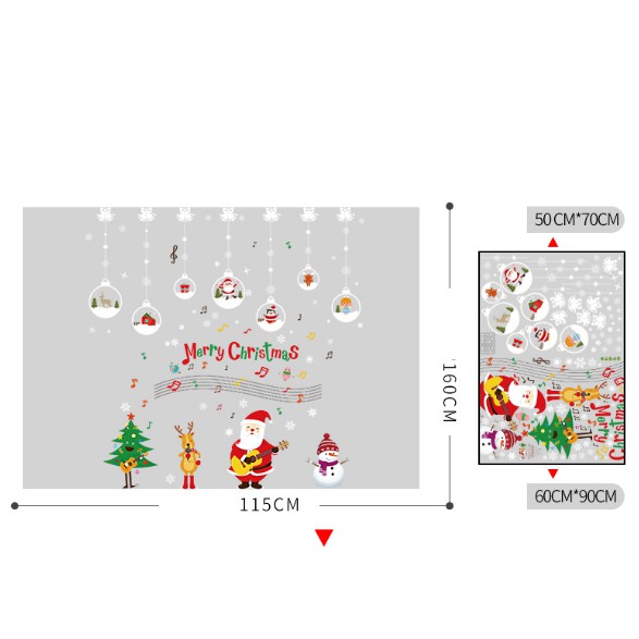 COMBO DECAL DÁN TƯỜNG NOEL - Rèm Pha Lê kết hợp Noel bản nhạc ( 2 tấm )