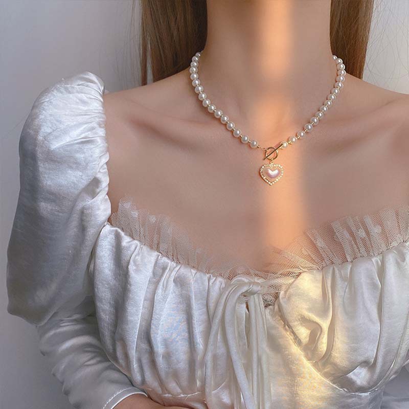 Dây chuyền nữ ngọc trai nhân tạo mặt trái tim trang sức sg