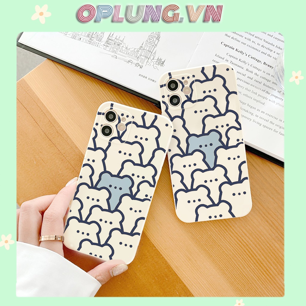 Ốp iphone Gấu cạnh vuông bảo vệ camera cho iphone 6splus/7/7plus/8/8plus/x/xr/xs/11/12/pro/max/plus/13promax e182
