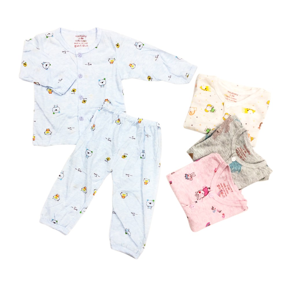 Đồ Bộ Dài Tay NOUBABY - COTTON LOANG Mềm Mát - Họa Tiết Đáng Yêu - Đồ Mặc Ngủ Cho Bé Trai Bé Gái Sơ Sinh 3-14kg