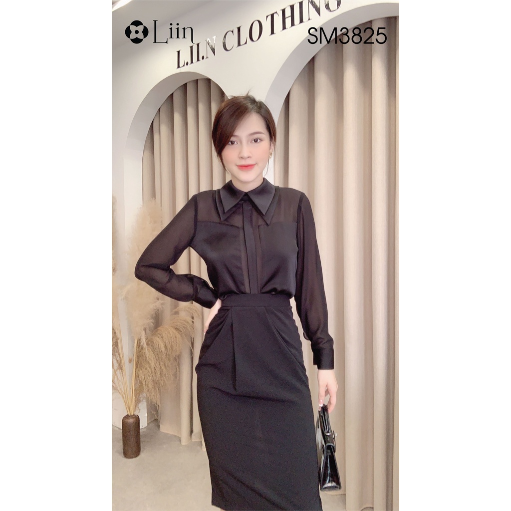 Áo Sơ Mi chất liệu Lụa Tơ màu đen phong cách sang trọng, cá tính Liin Clothing SM3825