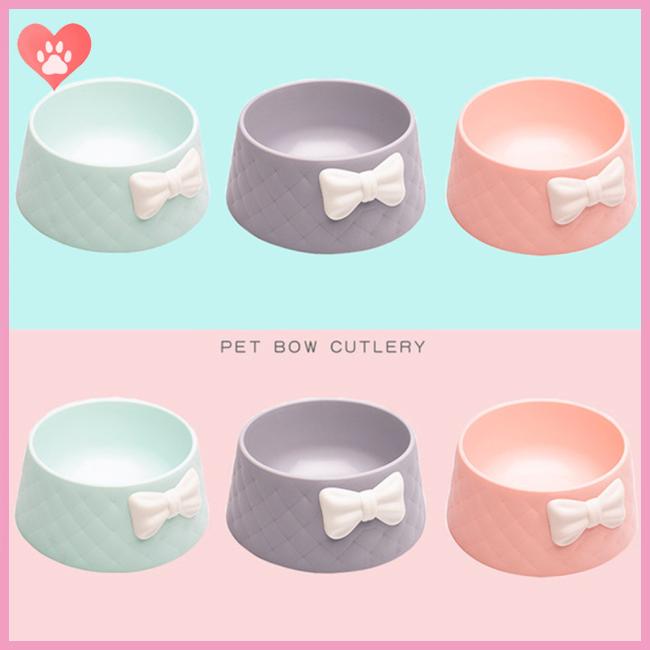 Cute Pet Feeders Bowknot Diamond Pattern Leakproof Bowl for Dog Cat