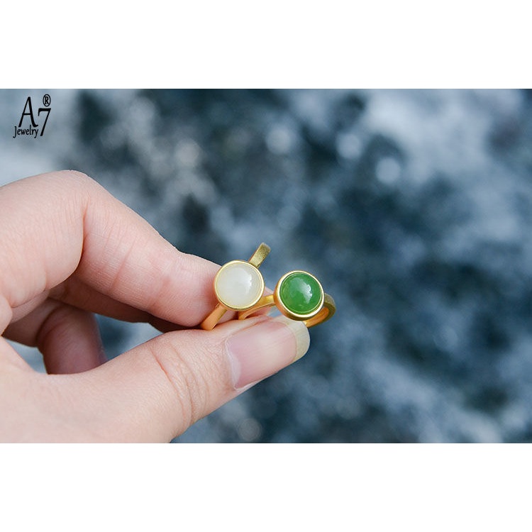 Nhẫn Bạc 925 Đính Ngọc Bích Trắng Xinh Xắn Có Thể Điều Chỉnh Kích Cỡ A7 S925