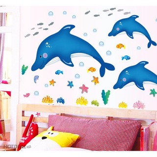 Decal dán tường cá heo xanh
