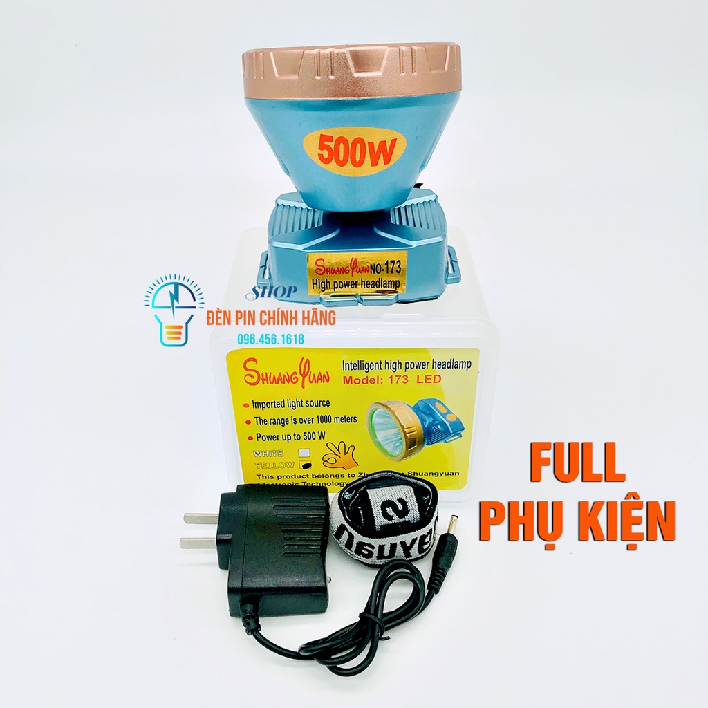 Đèn pin đội đầu siêu sáng 500W SHANGYUAN 173 chiếu xa chống nước ánh sáng Vàng và Trắng đèn đeo đầu soi ếch dã ngoại