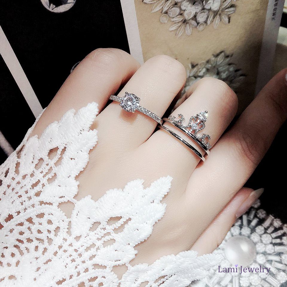 Nhẫn hợp kim MEE thiết kế hở có thể điều chỉnh size, dạng vương miện cho nữ