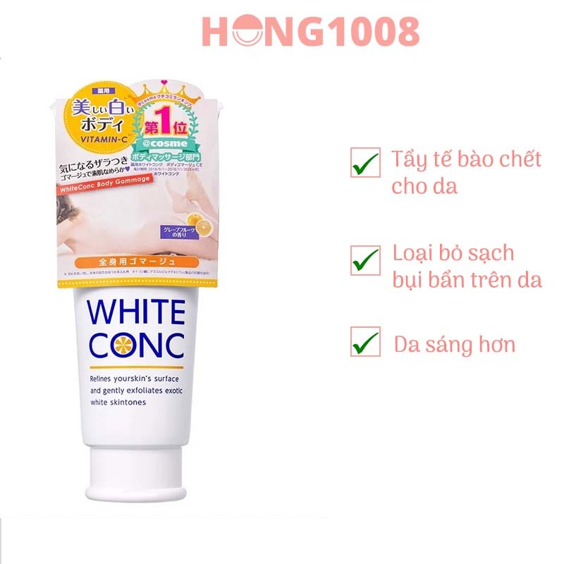 Tẩy Da Chết White Conc Body Gommage 180g - Whiteconc Hỗ Trợ Dưỡng Trắng Da Toàn Thân