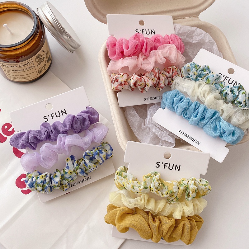 ✨✨ Set 3 dây buộc tóc vải lưới in hoa phong cách Hàn Quốc thời trang mới