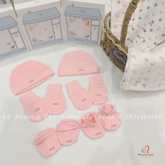 Set 2 mũ bao tay chân cho bé Nous, bao tay chân co giãn dễ thương - Monnie Kids