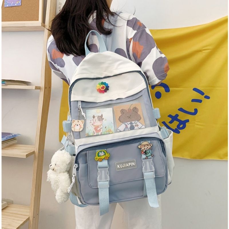 Balo ulzzang nữ đi học thời trang Hàn Quốc dễ thương cá tính nhiều ngăn vải canvas OLUKA STORE  BL01