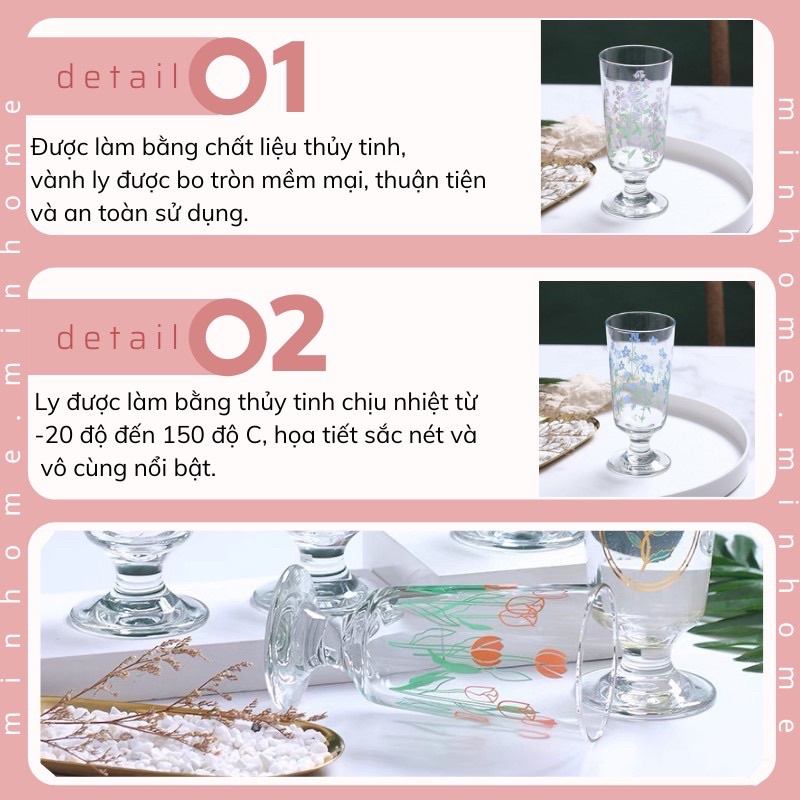Ly Thủy Tinh Hoàng Gia Vincent In Họa Tiết Hoa Cốc Thuỷ Tinh Giá Rẻ Minhome