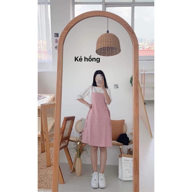 [Ảnh thật/Video] Set yếm kèm áo lụa thắt nơ eo kiểu dáng Hàn Quốc