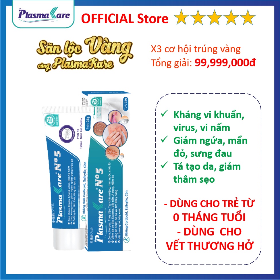 Gel bôi da PlasmaKare No5 kháng khuẩn, hết ngứa, lành nhanh loét, vết thương hở, xử lý mọi vấn đề về da