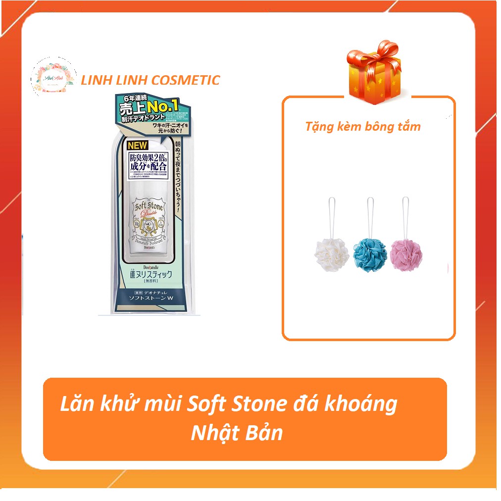 (mẫu mới 2020 - tặng kèm bông tắm) Lăn nách khử mùi đá khoáng Soft Stone