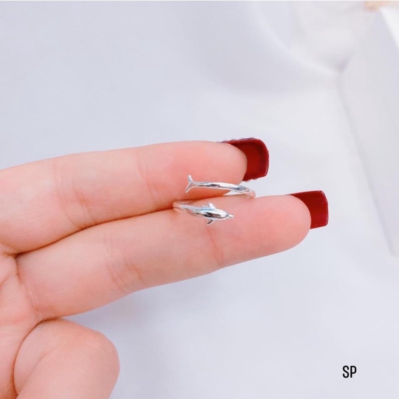 Nhẫn nữ cá heo nhỏ xinh chuẩn bạc ta, hàng làm kỹ bóng đẹp