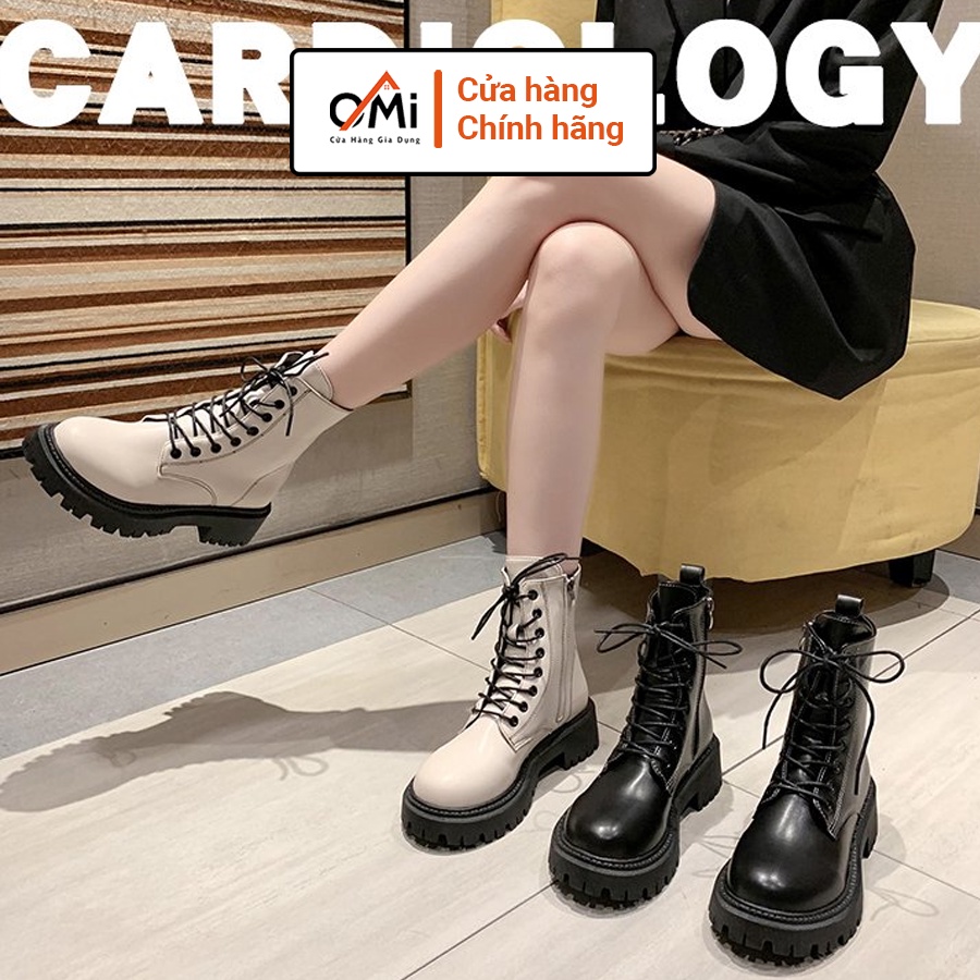 Giày bốt nữ cao cấp loại 1, giày boot nữ thời trang OMI đế cao 3-5cm có khóa cài ở bên chất liệu da min đế cao su mềm | BigBuy360 - bigbuy360.vn