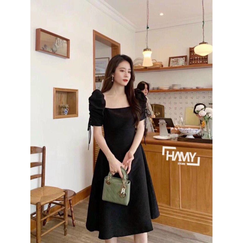 Đầm xòe tay ngắn kết nơ thanh lịch sang trọng