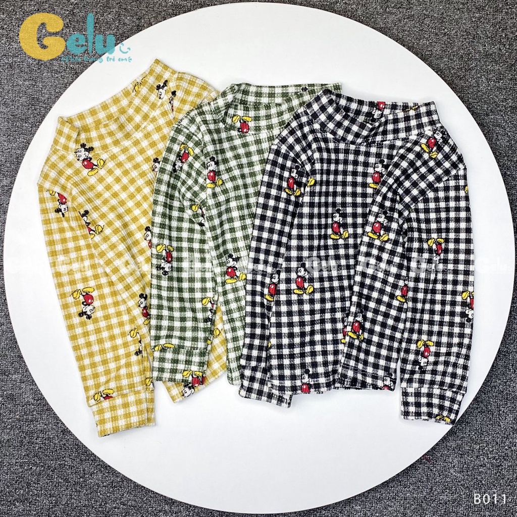 Bộ thu đông cho bé, Bộ quần áo dài tay Mickey cổ 3 phân chất liệu cotton tổ ong mềm mịn cho bé - Gelukids-GLB011