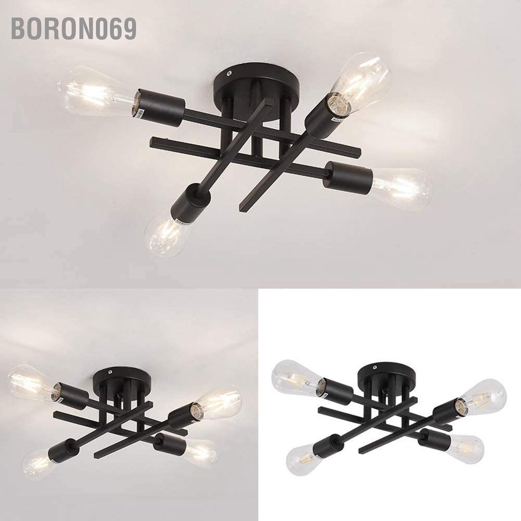 Boron069 Đèn chiếu sáng trần hiện đại 4 đèn chùm gắn mặt dây chuyền bán phẳng E27 Đen